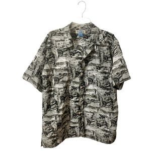 VTG Novelty All Over Print Button Down Shirt L Fishing 70s 80s 90s NSI